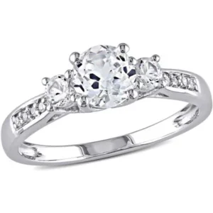 Miabella 1-1/3 Carat T.G.W. Created White Sapphire and Diamond-Accent 10kt White Gold Three Stone Engagement Ring
