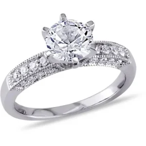 1-3/8 Carat T.G.W. Created White Sapphire and 1/4 Carat T.W. Diamond 10kt White Gold Engagement Ring