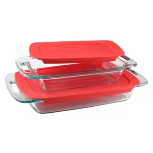 Pyrex Easy Grab Oblong Baking Dish Set with Covers, 4 Piece