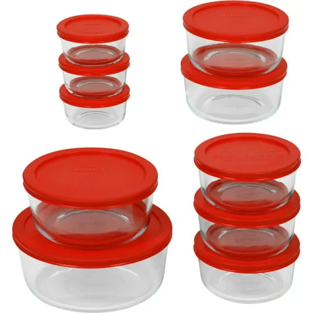 Pyrex Food Storage Glass Bakeware with Red Lids, 20 Piece