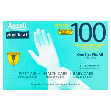 Ansell Vinyl Touch Gloves â€“ Multi-Purpose, Disposable, Latex-Free, One Size Fits All! 100ct Gloves