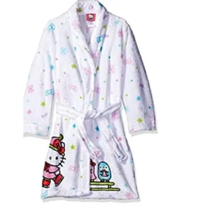 Toddler Girls White Hello Kitty Skating Kitty & Penguins Bathrobe Robe Pajamas (4t)