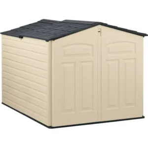 Rubbermaid 6 x 5 ft Storage Shed with Slide Lid, Sandstone & Onyx