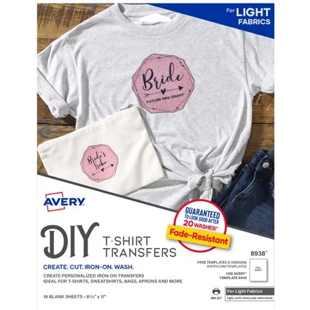 Avery Printable T-Shirt Transfers For Light Fabrics, Inkjet 18 (8938)