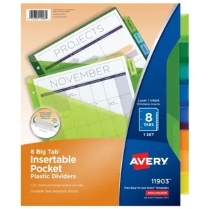 Avery Insertable Plastic Pocket Divider, Color, Big Tab, 8-Tab (11903)