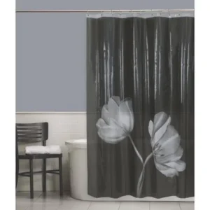 Maytex Tulip PEVA Vinyl Shower Curtain, Black
