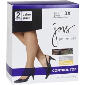 Just My Size Smooth Finish Control Top Panty Reinforced Toe 2 pack