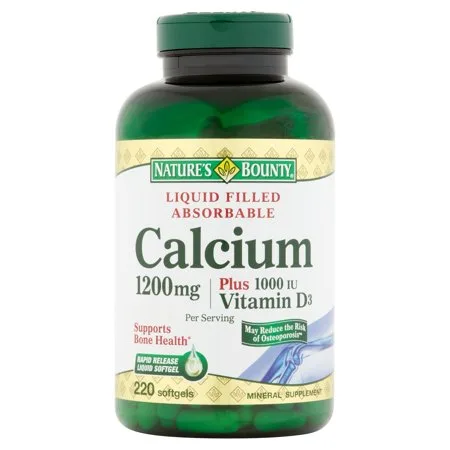 Nature's Bounty Calcium Plus 1000 IU Vitamin D3 Mineral Supplement Softgels, 1200mg, 220 count