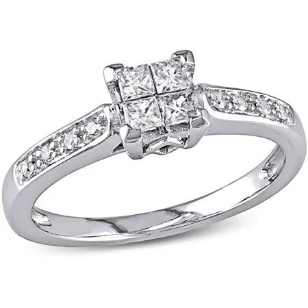 Miabella 1/4 Carat T.W. Princess and Round-Cut Diamond Engagement Ring in 10kt White Gold