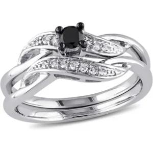 1/4 Carat T.W. Black and White Diamond Sterling Silver Bridal Ring Set