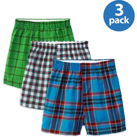 Fruit of the Loom Boys' Assorted Tartan Plaid Boxers, 3 Pack