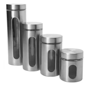 Anchor Hocking 4-Piece Palladian Canister Set with Window, Stainless Steel