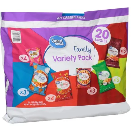 Great Value Family Cheese Crunch, Tortilla Chips, Corn Chips & Potato Chips Variety Pack 20-1 oz. Bags
