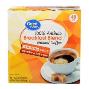 Great Value Breakfast Blend Ground Coffee Single Serve Cups, Medium Roast, 48 Count