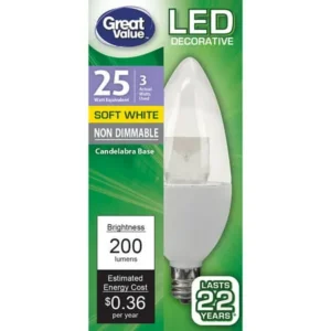 Great Value LED Decorative (E12) Light Bulb, 3W (25 Watt Equivalent), Soft White