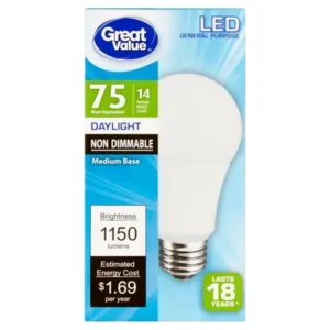 Great Value LED A19 (E26) Light Bulb, 14W (75W Equivalent), Daylight