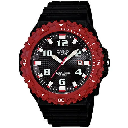 Casio Men's Solar Powered Analog Watch with Black Resin Strap with Orange Accents