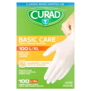 Curad Basic Care Vinyl Exam Gloves, Large/Extra Large, 100 ct
