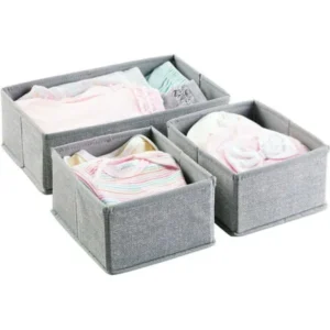 iDesign Aldo Fabric Collapsible Drawer & Closet Organizer Boxes, 3S (Set of 3), Gray