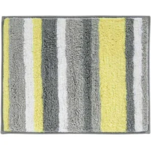 InterDesign Microfiber Stripes Bathroom Shower Rug, 21"x 17", Gray and Yellow