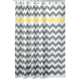 InterDesign Chevron Fabric Shower Curtain, Standard 72" x 72", Gray/Yellow