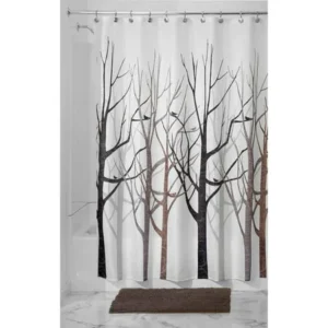 InterDesign Forest Fabric Shower Curtain, Standard 72" x 72", Black/Gray