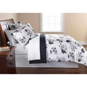 Mainstays Black & White Floral Bed in a Bag Bedding