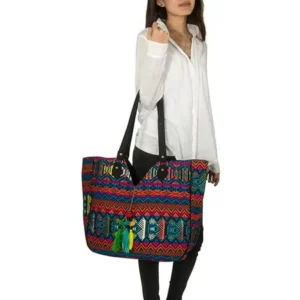 Women Large Shoulder Tote Bag Woven Canvas Casual Handbag Shopping Red Blue Hippie Unique Style