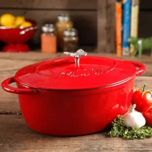 Pioneer Woman Cast Iron 7 Qt. Dutch Oven with Butterfly Knob, Red