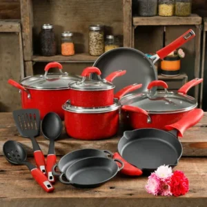 The Pioneer Woman Vintage Speckle Red Cookware Set, 17 Piece