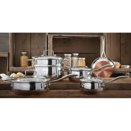 The Pioneer Woman Copper Charm Stainless Steel Copper Bottom 10 Piece Cookware Set