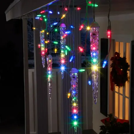 Gemmy Lightshow Christmas Lights 87-Count LED Shooting Star Icicle Lights, Multi-Color, 9.5' Long