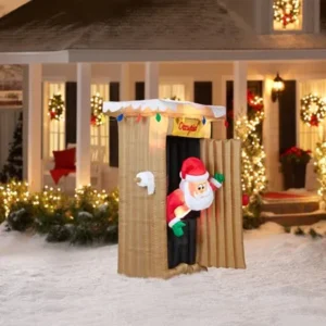 Gemmy Airblown Christmas Inflatables 6' Tall Animated Santa Coming Out of Outhouse Scene