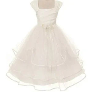 Big Girls' Pleating Satin Layered Tulle Princess Communion Flowers Girls Dresses Ivory 10 (M3B0K4)