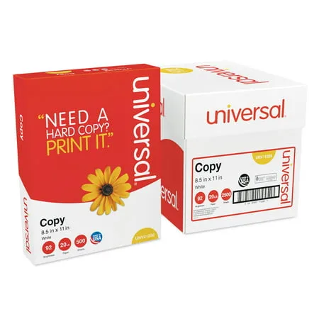 Universal Copy Paper Convenience Carton, 92 Bright, 20lb, 8.5 x 11, White, 500 Sheets/Ream, 5 Reams/Carton -UNV11289