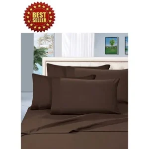 Celine Linen Wrinkle and Fade Resistant HIGHEST QUALITY 1800 Series Luxurious 4-Piece Bed Sheet Set, Deep Pocket up to 16 inch, Queen Chocolate Brown