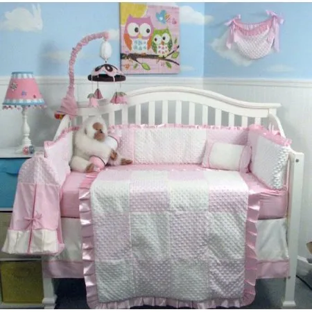 New Pink Minky Dot Chenille Baby Crib Nursery Bedding Set