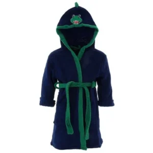 American Hero Little Boys' Blue Dinosaur Hooded Bathrobe Size 4