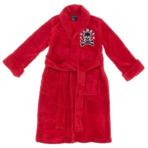 American Hero Boys Red Rebel Skull Fleece Bathrobe