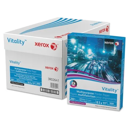 Xerox Vitality Multipurpose 3-Hole Punched Paper, 8 1/2 x 11, White, 5,000 Sheets/CT