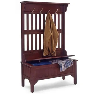 Homestyles Traditional 4-Hook Hall Tree with Storage Bench, Multiple Finishes