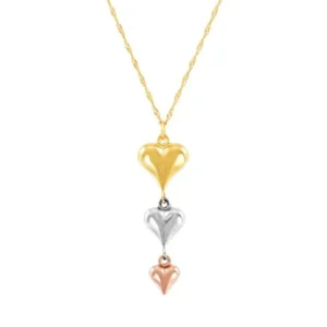 Brilliance Fine Jewelry 10K Yellow, White and Pink Gold Puffed Heart Pendant, 18" Necklace