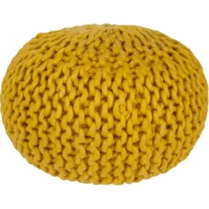 Libby Langdon Interlocking Knit Hand Crafted Solid Wool Decorative Pouf, Golden
