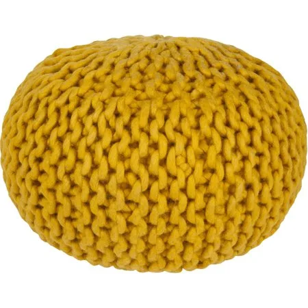 Libby Langdon Interlocking Knit Hand Crafted Solid Wool Decorative Pouf, Golden