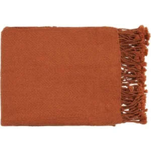 Libby Langdon Jamison Handmade Solid Herringbone Texture Decorative Throw, Rust