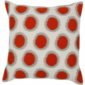 Art of Knot Amory Hand Crafted Satin Embroidery Circles Linen Decorative Pillow with Poly Filler, Poppy