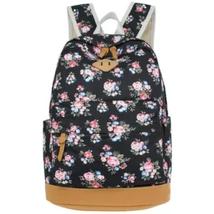 School Backpack, Flower Printed Canvas Casual Backpack Laptop Backpack Travel Backpack for Women Girls