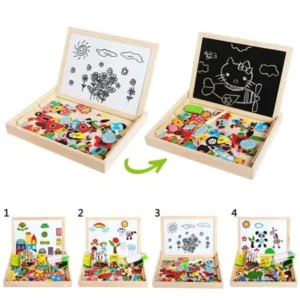 Puzzle Toys Set,Outgeek Magnetic Wooden Blocks Puzzle Toys Creative Early Educational Toys Games with Storage Box for Baby Kids Children