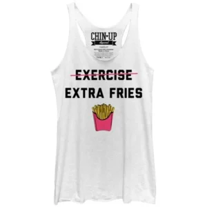 Women's CHIN UP Exercise Extra Fries Racerback Tank Top White Heather