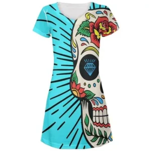 Sugar Skull All Over Juniors V-Neck Dress